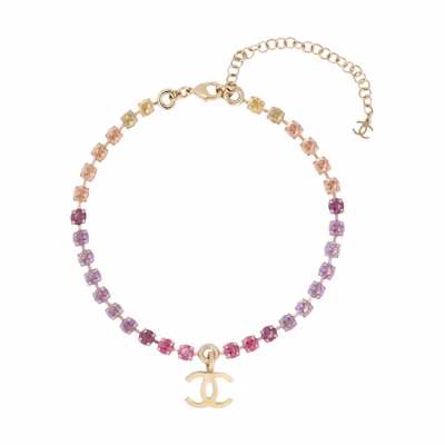 (Women) CHANEL Double C Necklace with Metal and Rhinestones - Gold/Pink (). ABC311-B15460-NU625