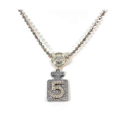 (Women) CHANEL Double C No.5 Perfume Bottle Pendant Zirconia Necklace for Women. AB6226-B05696-NC475