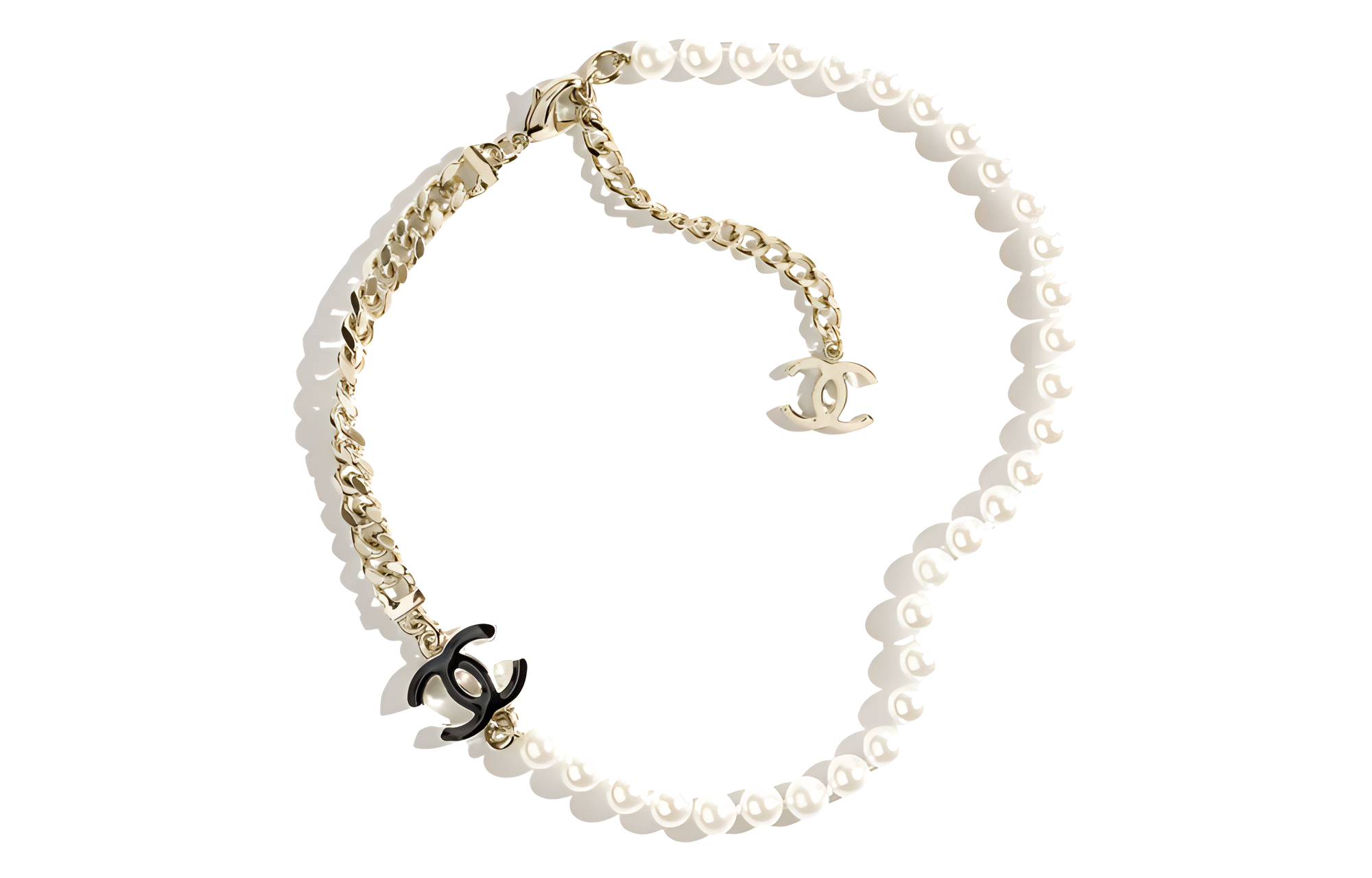 (Women) Chanel Double C Pearl Chain Necklace Beige  Spring/Summer 2024 Collection. ABC873-B15989-NW562