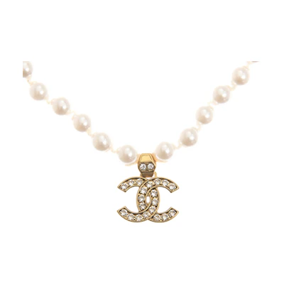 (Women) CHANEL Double C Pearl Metal Logo Necklace for Women. AB5662-B04975-NB294