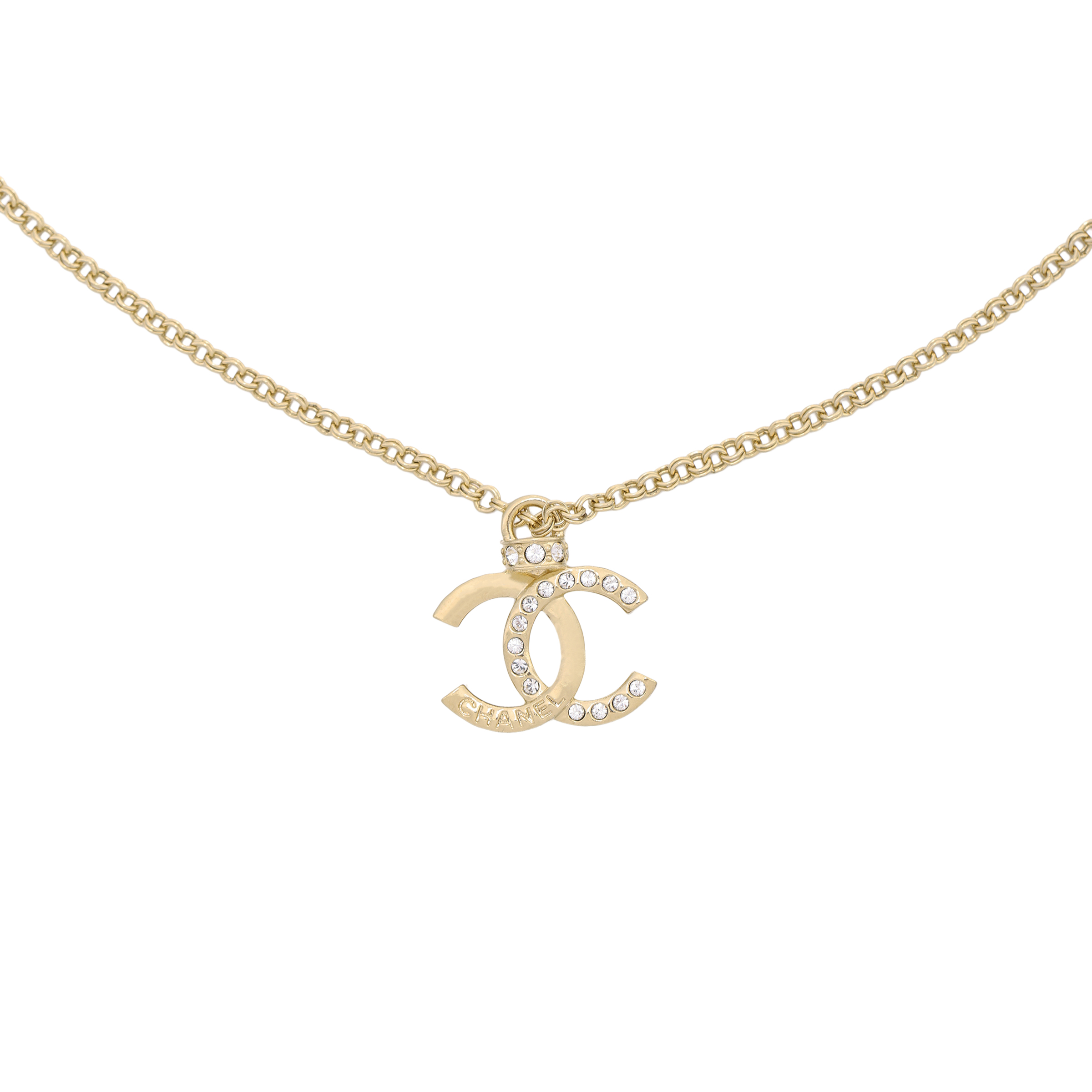 (Women) CHANEL Double C Pendant Necklace Gold - Metal with Rhinestones for Women ABD105-B16157-NW375