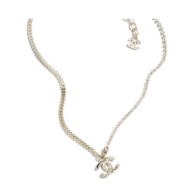 (Women) CHANEL Double C Pendant Necklace Gold with Rhinestones for Women. ABD044-B15387-NU491