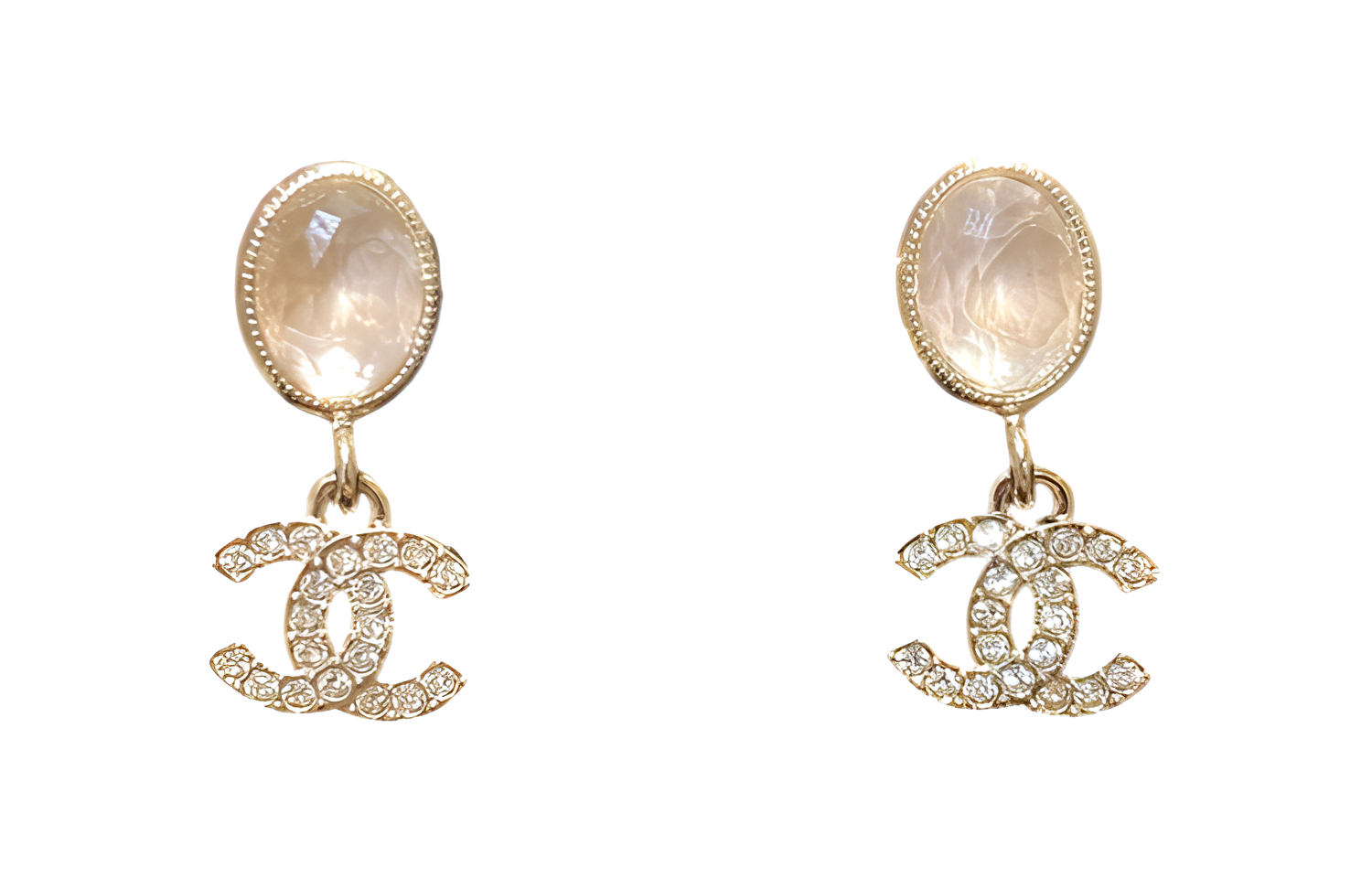 (Women) CHANEL Double C Pendant Rhinestone Gemstone  Earrings Gold 23B New. ABB806-B14168-NR61