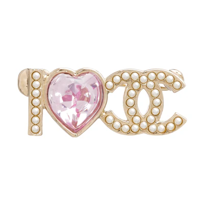 (Women) CHANEL Double C Pink Heart Gem Pearl Brooch for Women - "I Love Chanel" Pink. AB8205B08566NJ004