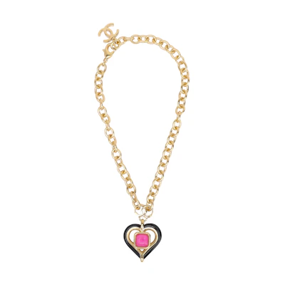 (Women) CHANEL Double C Red Heart Gold Necklace for Women AB9839-B09819-NL653