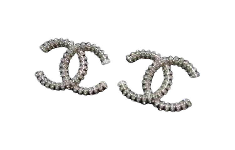 (Women) CHANEL Double C Rhinestone Earrings Silver for Women ABA316-B10497-N043