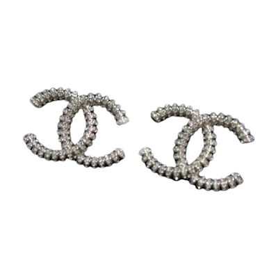 (Women) CHANEL Double C Rhinestone Earrings Silver for Women ABA316-B10497-N043