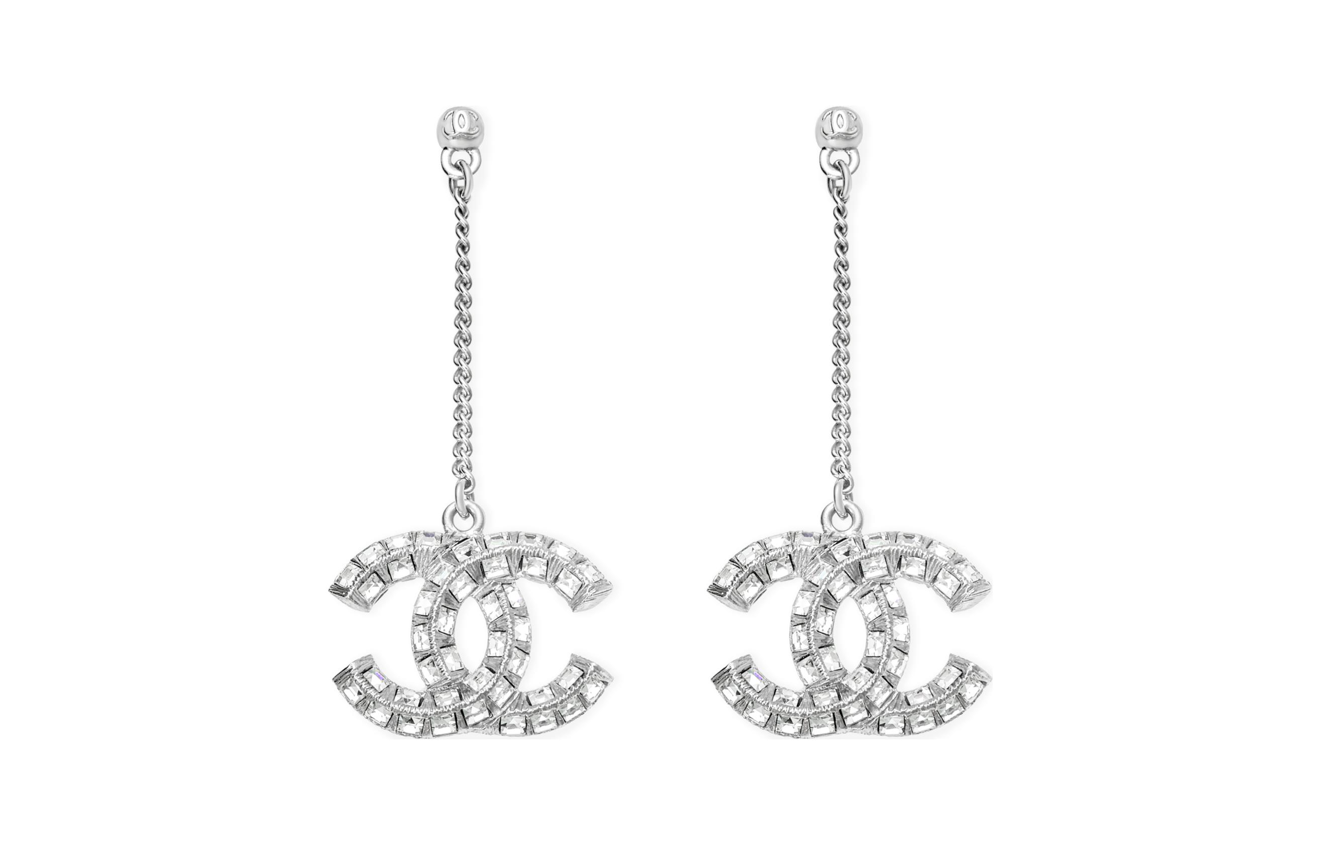 (Women) CHANEL Double C Rhinestone Gold Metal Earrings for Women A63084-Y02003-Z3502