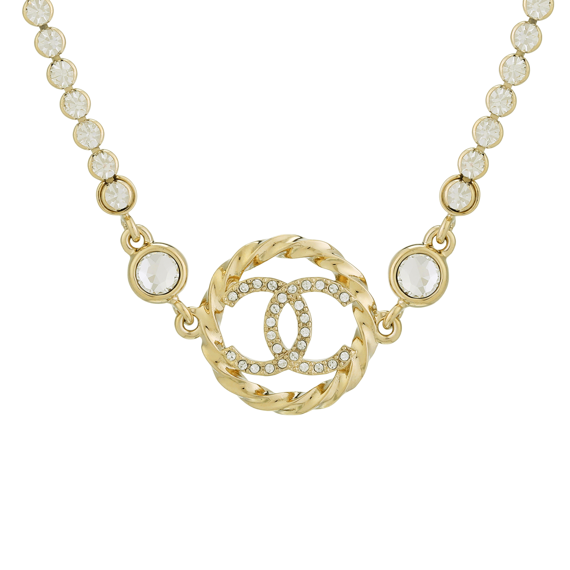 (Women) CHANEL Double C Round Pendant Necklace 925 Silver  Gold. ABA202-B10484-NN009