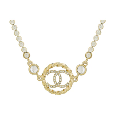 (Women) CHANEL Double C Round Pendant Necklace 925 Silver Gold. ABA202-B10484-NN009