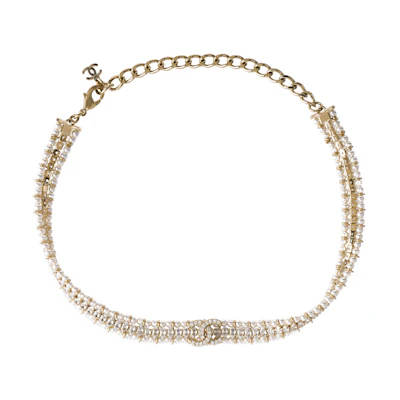 (Women) CHANEL Double C Trendy Metal Necklace for Women - White. AB9734-B09591-NL114