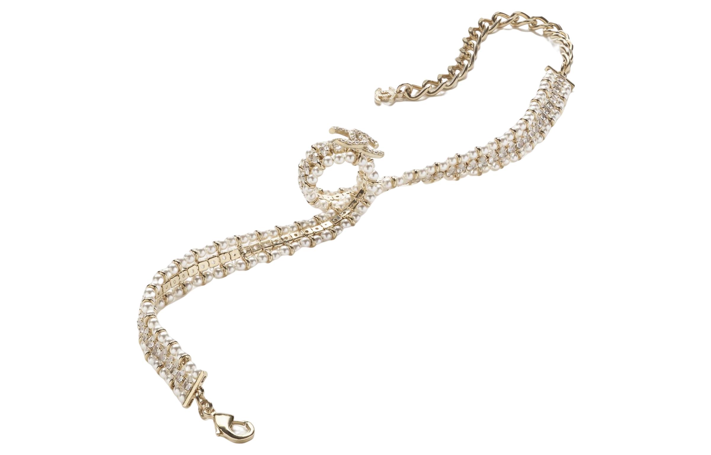 Details for (Women) CHANEL Double C Trendy Metal Necklace for Women - White. AB9734-B09591-NL114