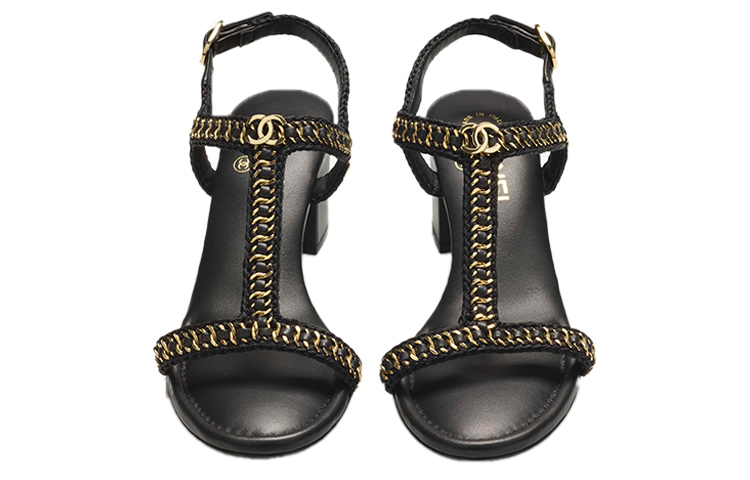 (W) Chanel Embroidered Lambskin High Heel Sandals 'Black' 圖 2