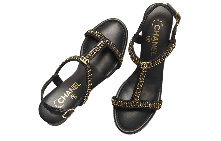 (W) Chanel Embroidered Lambskin High Heel Sandals 'Black' 圖 3