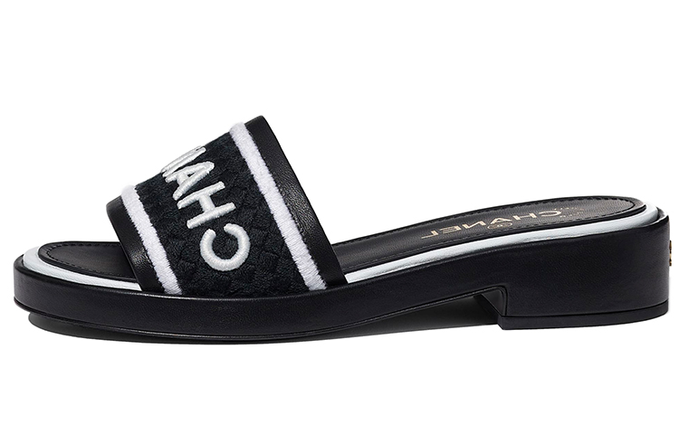 (W) Chanel Embroidered Lambskin Slipper 'Black'