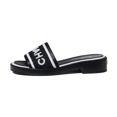 (W) Chanel Embroidered Lambskin Slipper 'Black'