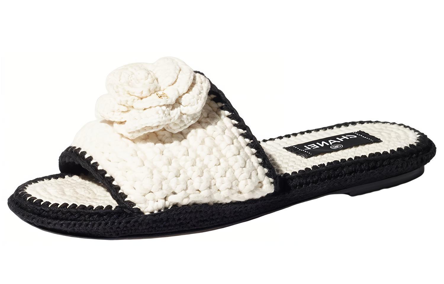 (W) Chanel Fabric 'Floral Decoration' Slides 'White'
