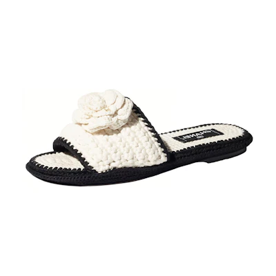 (W) Chanel Fabric 'Floral Decoration' Slides 'White'