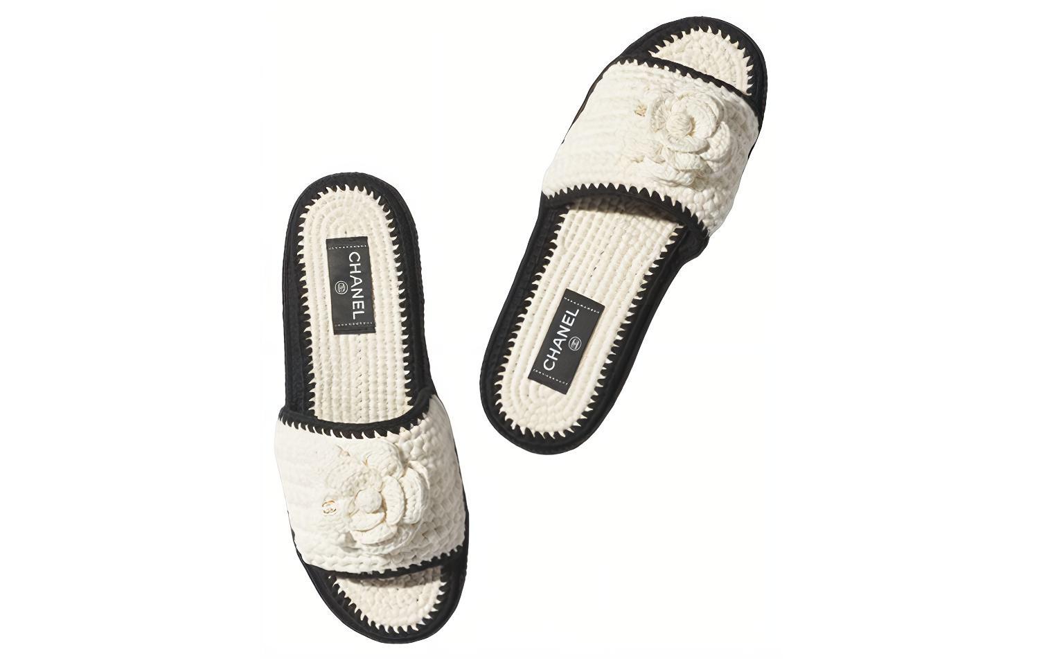 (W) Chanel Fabric 'Floral Decoration' Slides 'White' 圖 4