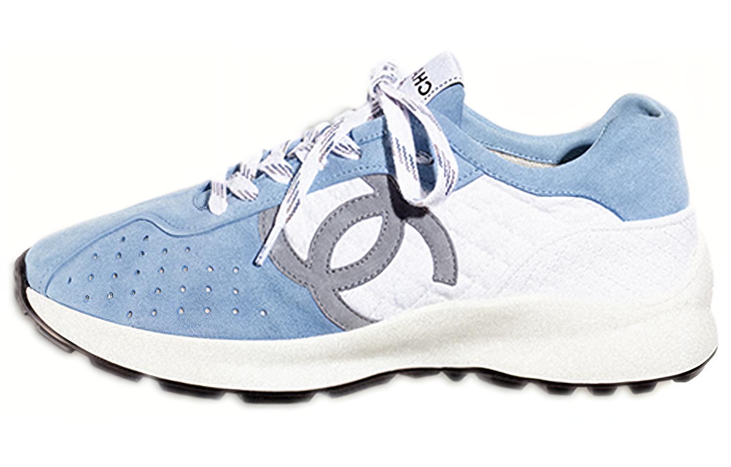 (W) Chanel Fabric and Suede Calfskin Sneakers 'Blue White'