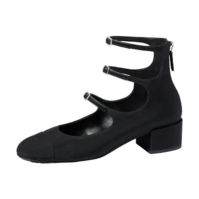 (W) Chanel Fabric Buckle Chunky Heel 'Black'