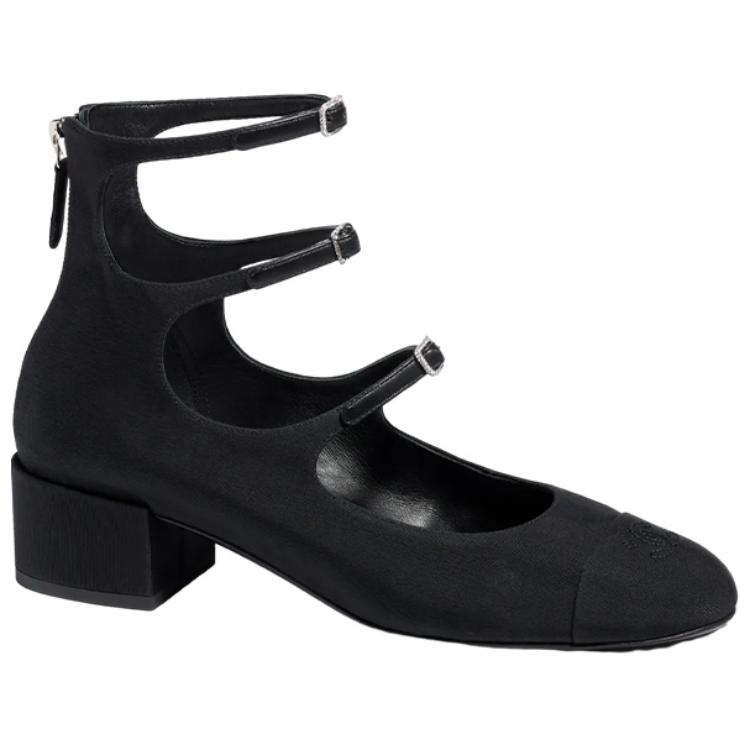 (W) Chanel Fabric Buckle Chunky Heel 'Black' 圖 2