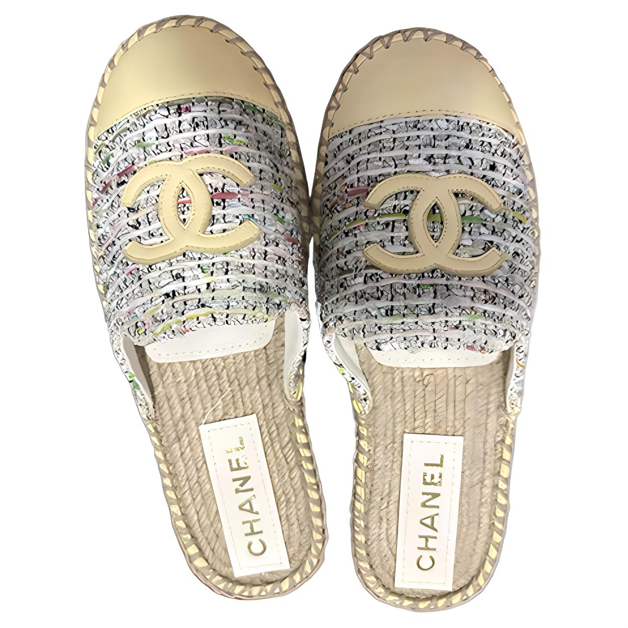 (W) Chanel Fabric Flat Espadrille Mules 'White' 圖 2