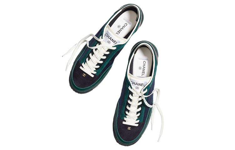 (W) Chanel Fabric Logo Lace-Up Low Top 'Dark Green' 圖 3