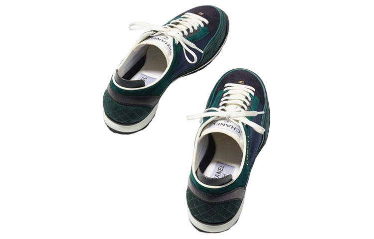(W) Chanel Fabric Logo Lace-Up Low Top 'Dark Green' 圖 4