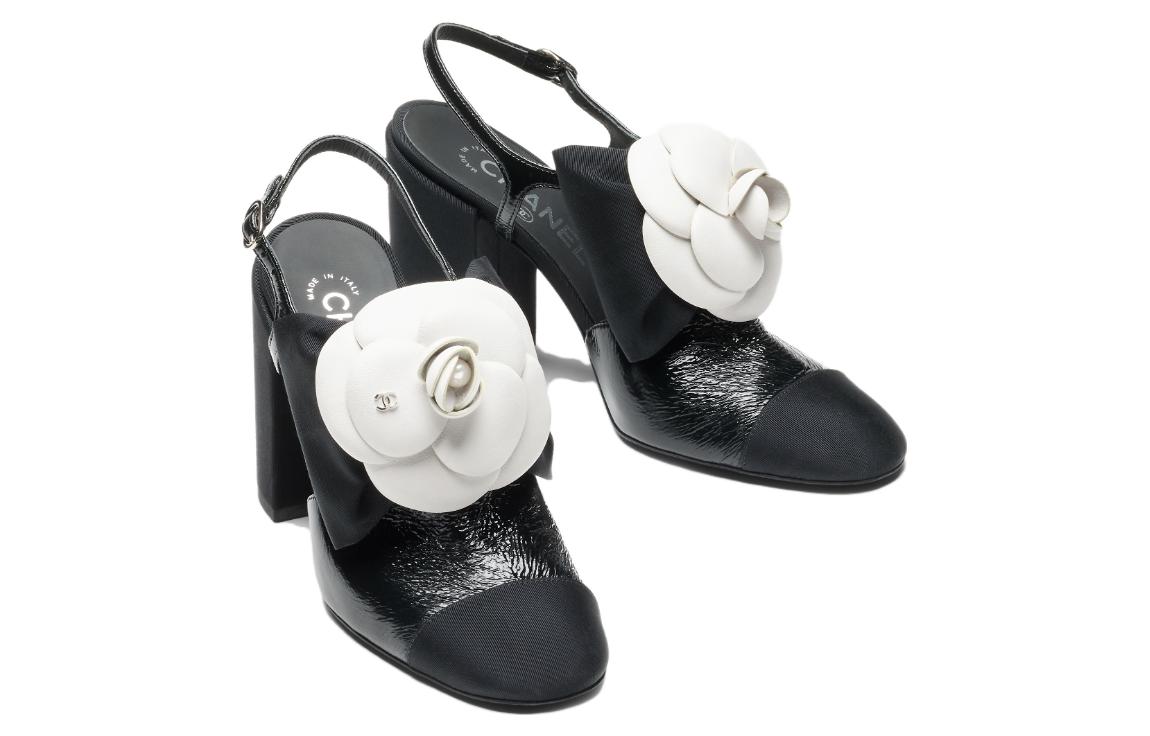 (W) Chanel Fabric Satin Round Toe Chunky High Heel 'Black' 圖 2