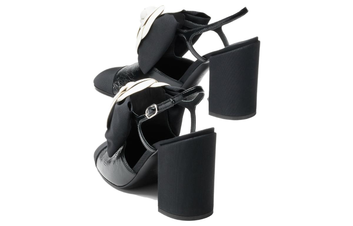 (W) Chanel Fabric Satin Round Toe Chunky High Heel 'Black' 圖 3