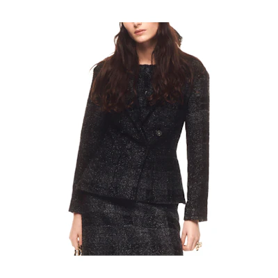 (Women) CHANEL Fall Winter 2024 Tweed Double-Breasted Jacket Black Gray Outerwear. P78012-V70130-M9999