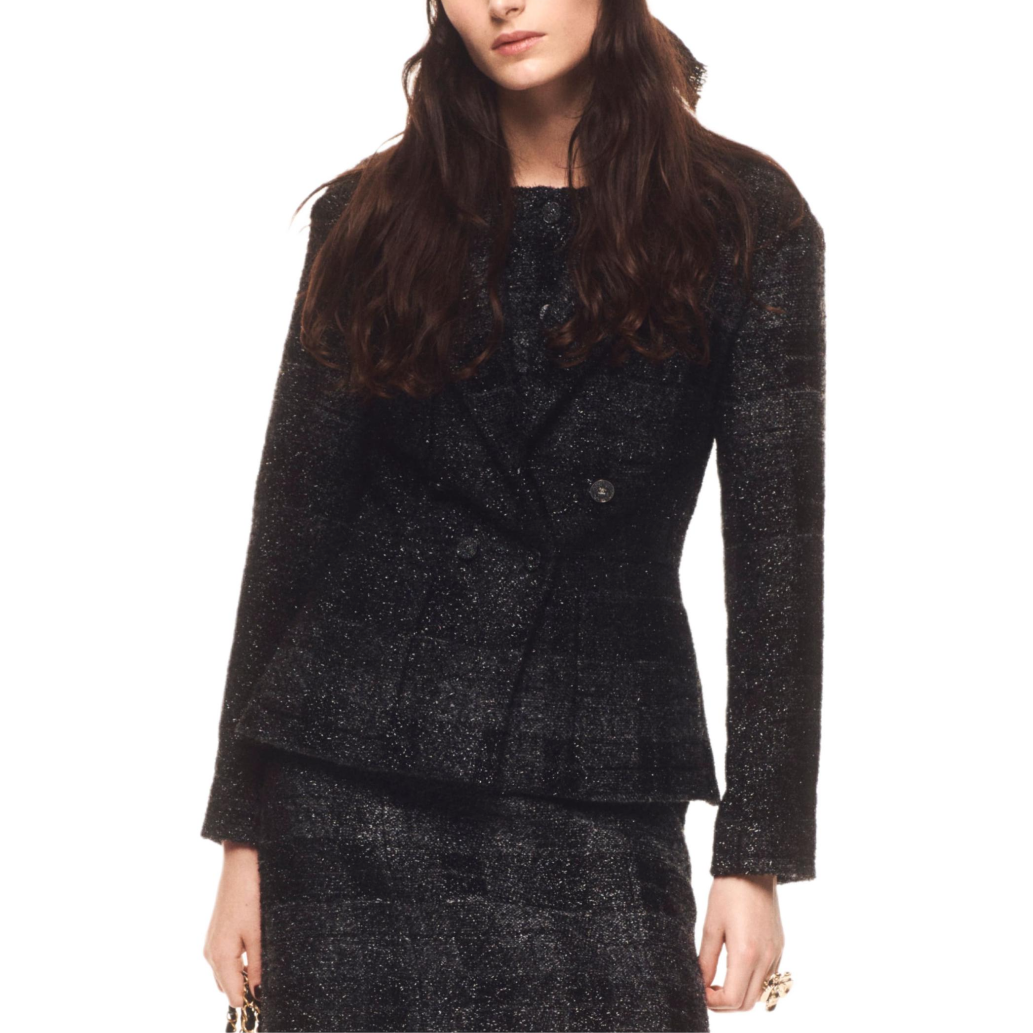 (Women) CHANEL Fall Winter 2024 Tweed Double-Breasted Jacket Black Gray  Outerwear. P78012-V70130-M9999 圖 2