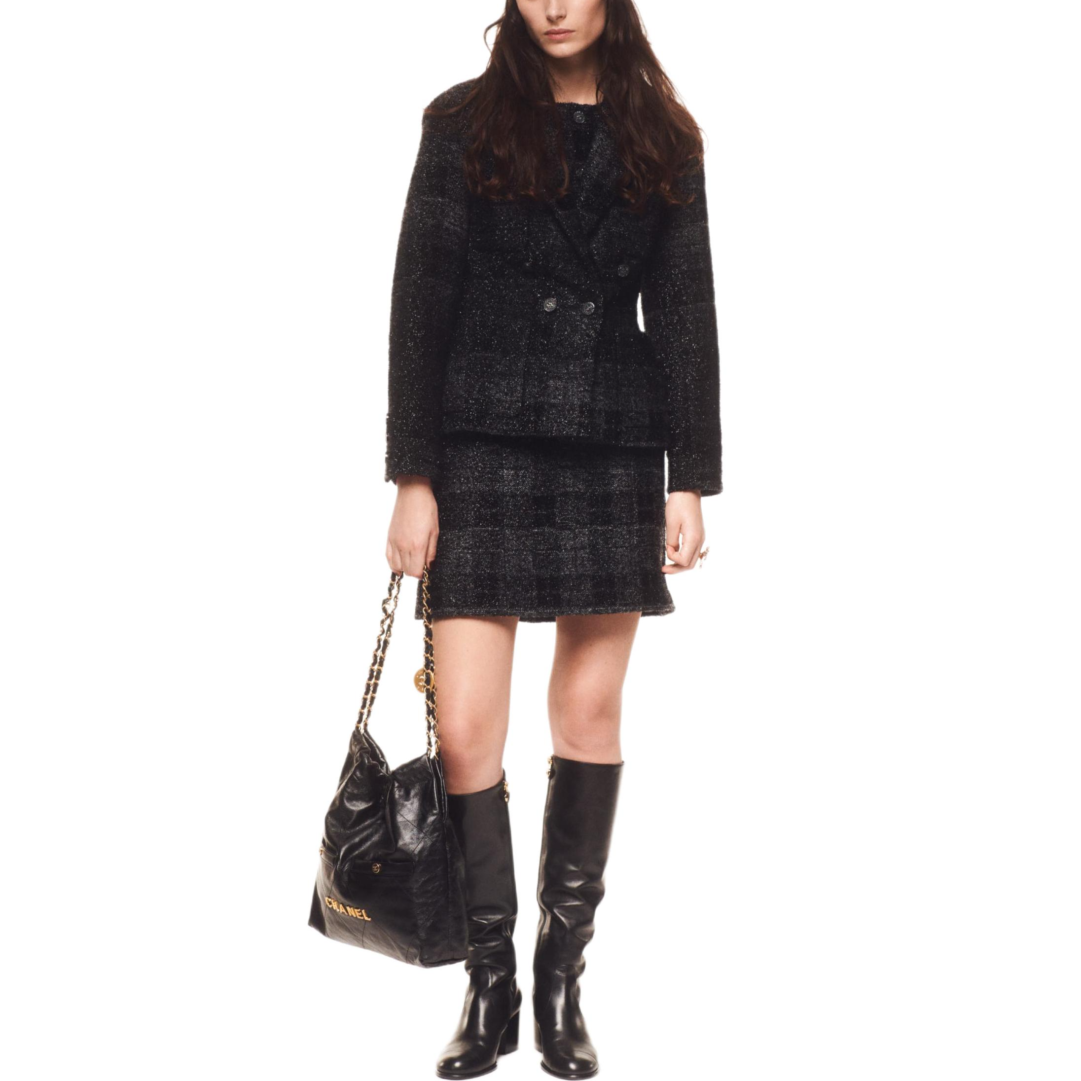 (Women) CHANEL Fall Winter 2024 Tweed Double-Breasted Jacket Black Gray  Outerwear. P78012-V70130-M9999 圖 3
