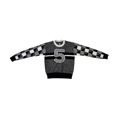 (Women) CHANEL Fall/Winter 22 23C Black White Logo Striped Cashmere Sweater. P73214-K10523-NJ763