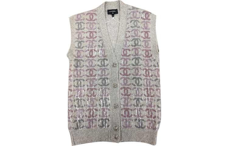 Order (W) 香奈儿秋冬22K徽标印花无袖针织上衣女款 - 灰色 P73877-K10577-NK995