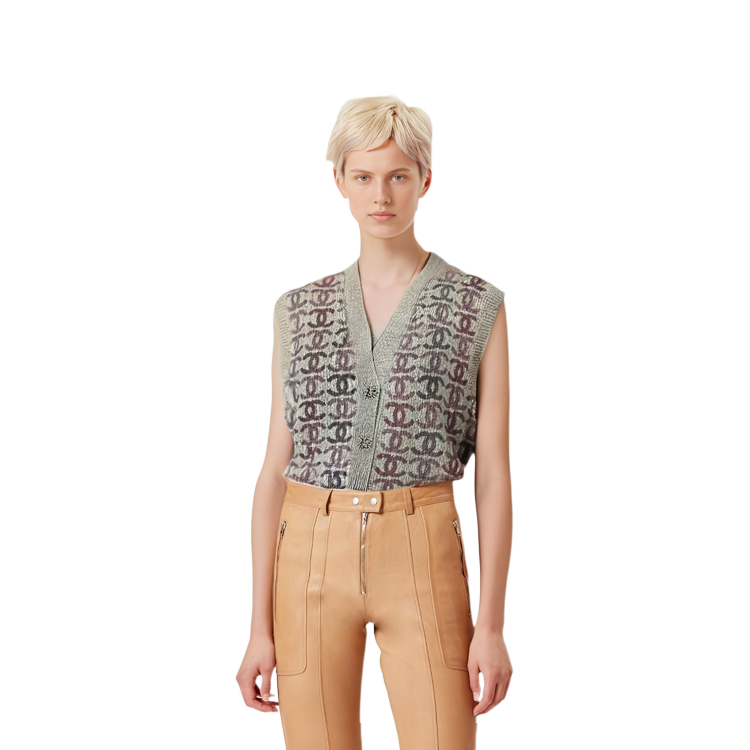 Shop (W) 香奈儿秋冬22K徽标印花无袖针织上衣女款 - 灰色 P73877-K10577-NK995