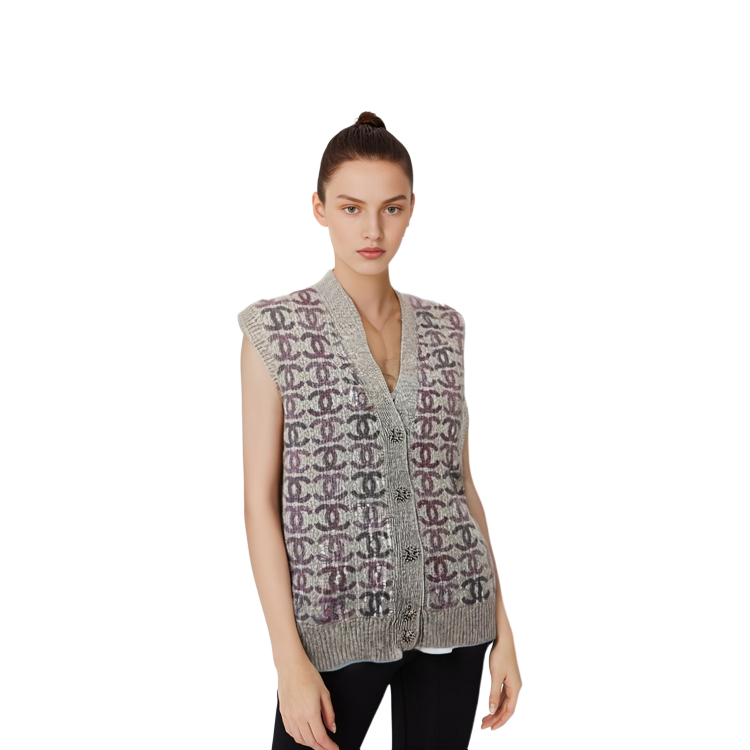 Purchase (W) 香奈儿秋冬22K徽标印花无袖针织上衣女款 - 灰色 P73877-K10577-NK995