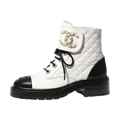(W) Chanel Fashion Leather Ankle Boot 'Black and White'