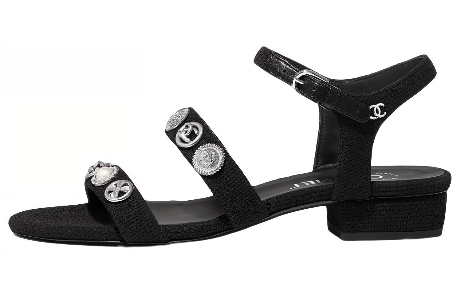 (W) Chanel Fashion Velvet Leather Slide 'Black'