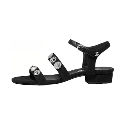 (W) Chanel Fashion Velvet Leather Slide 'Black'