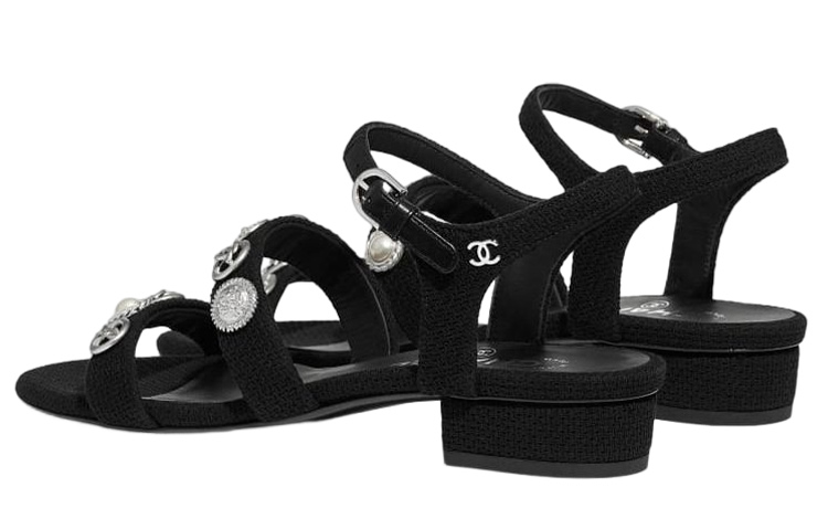 (W) Chanel Fashion Velvet Leather Slide 'Black' 圖 4