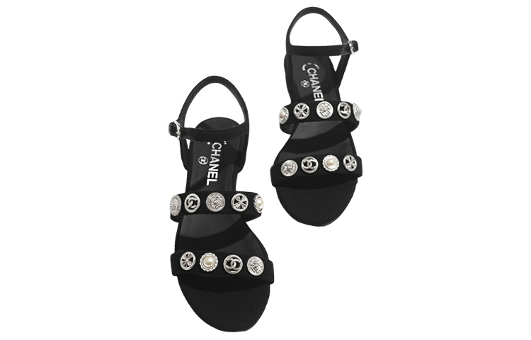 (W) Chanel Fashion Velvet Leather Slide 'Black' 圖 5