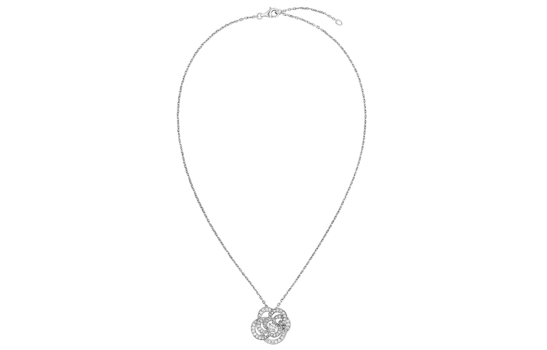 (Women) CHANEL Fil de Camélia Necklace 18K White Gold Diamond Silver Large for Women J2530
