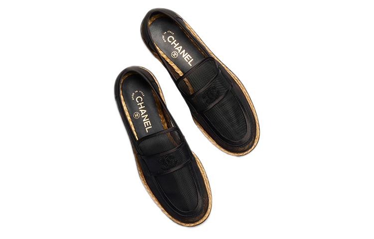 Shop (W) 香奈儿平底鞋 '黑色网眼丝缎' G38939-X56461-94305