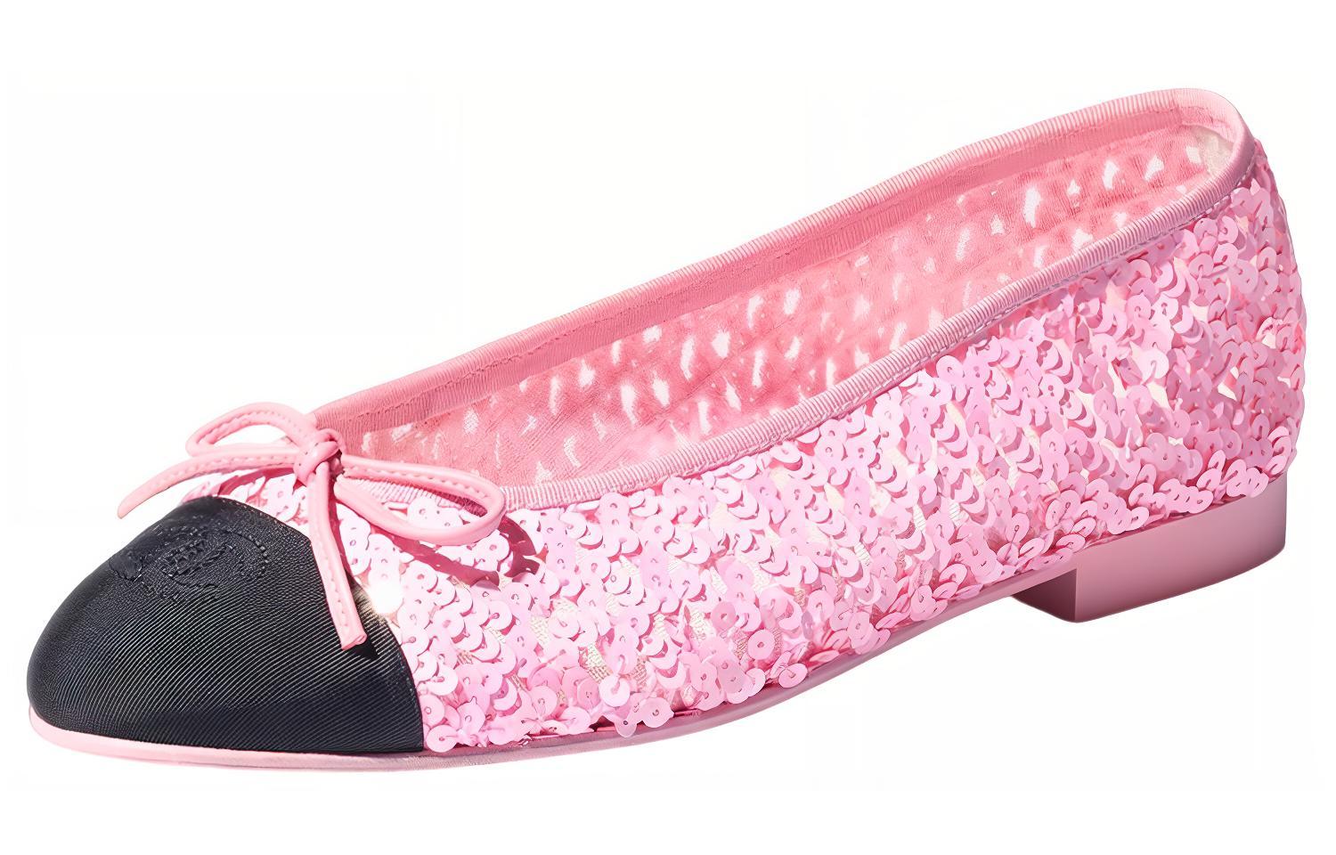 (W) Chanel Flat 'Pink Sequin Cotton and Lace'