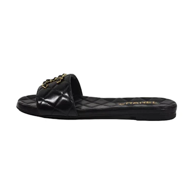 (W) Chanel Flat Fashion Slides 'Logo Black'