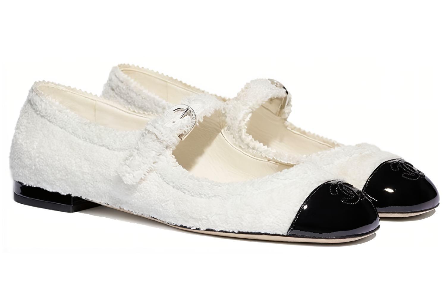 (W) Chanel Flat Lambskin & Patent Calfskin Ballet Shoes 'White' 圖 3