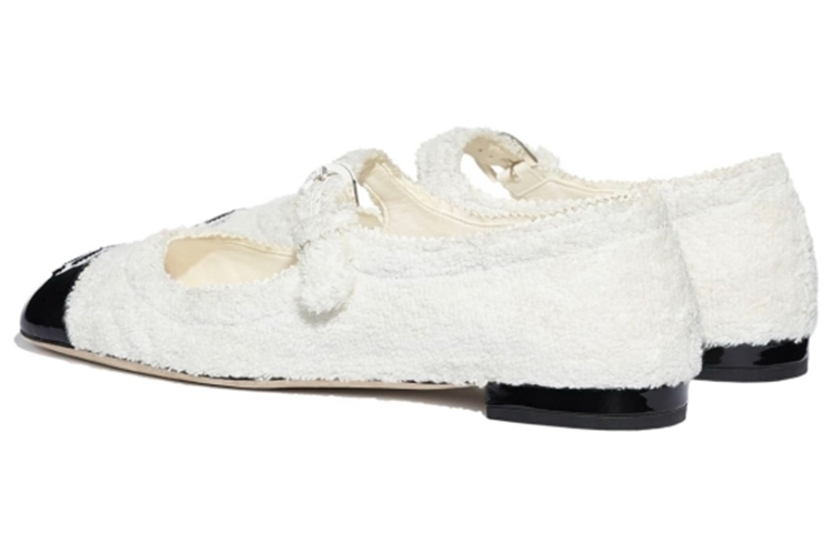(W) Chanel Flat Lambskin & Patent Calfskin Ballet Shoes 'White' 圖 5