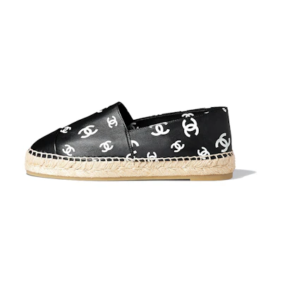(W) Chanel Flat Lambskin Shoes 'Black Printed'